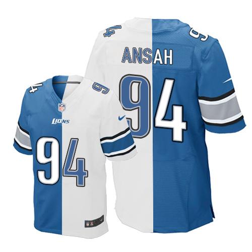 Nike Lions #94 Ziggy Ansah Blue/White Men's Stitched NFL Elite Split Jersey - Click Image to Close